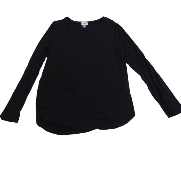 Old Navy Long Sleeve Black Top T-shirt Women Size L Semi-Fitted Semi-sheer - Picture 1 of 11